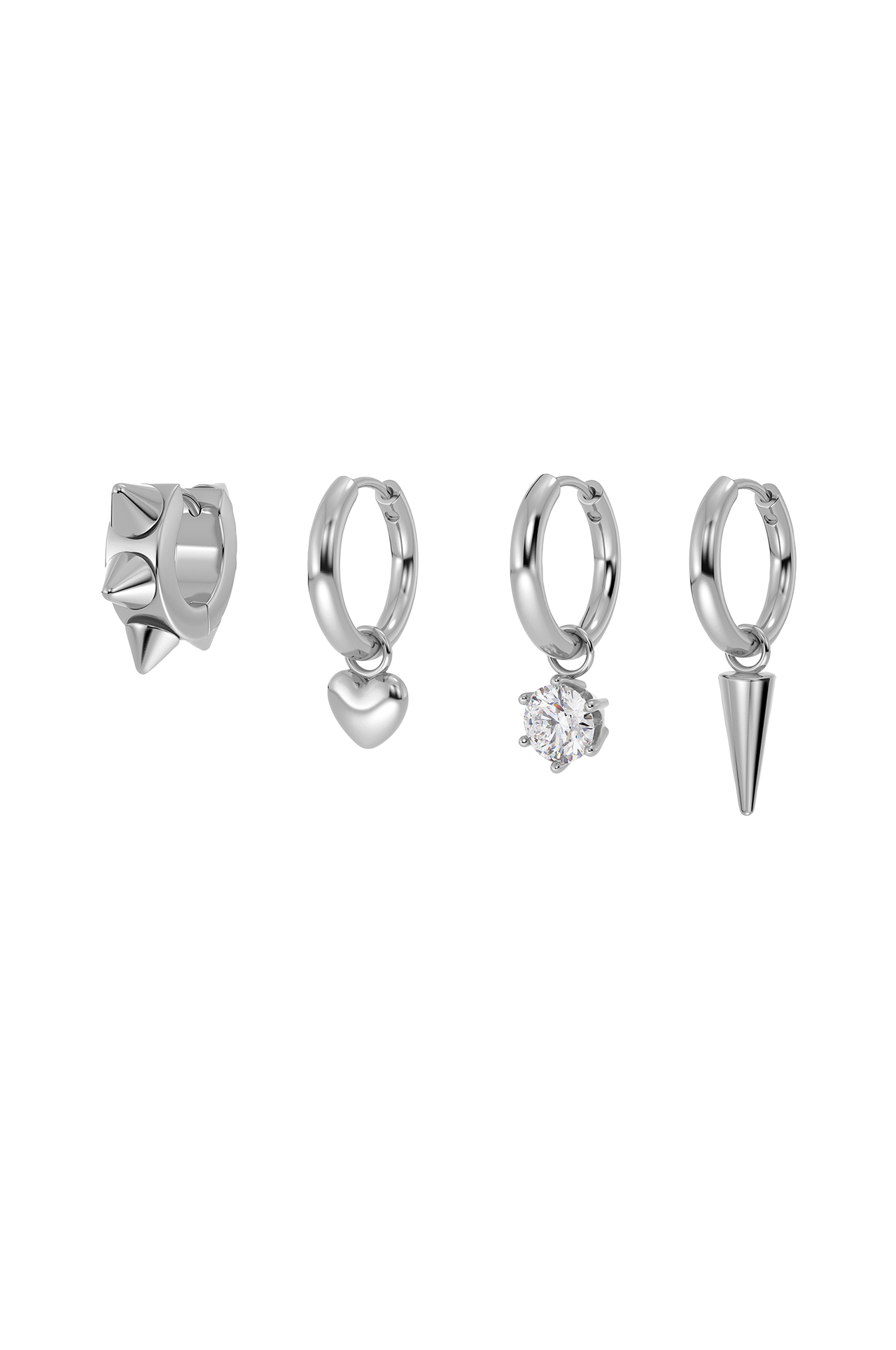 Øredobber Peak Hoops One Heart Steel Set v:5255734