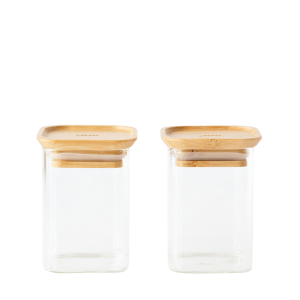 Sett med 2 firkantede glassbokser Xs med bambuslokk v:4969617