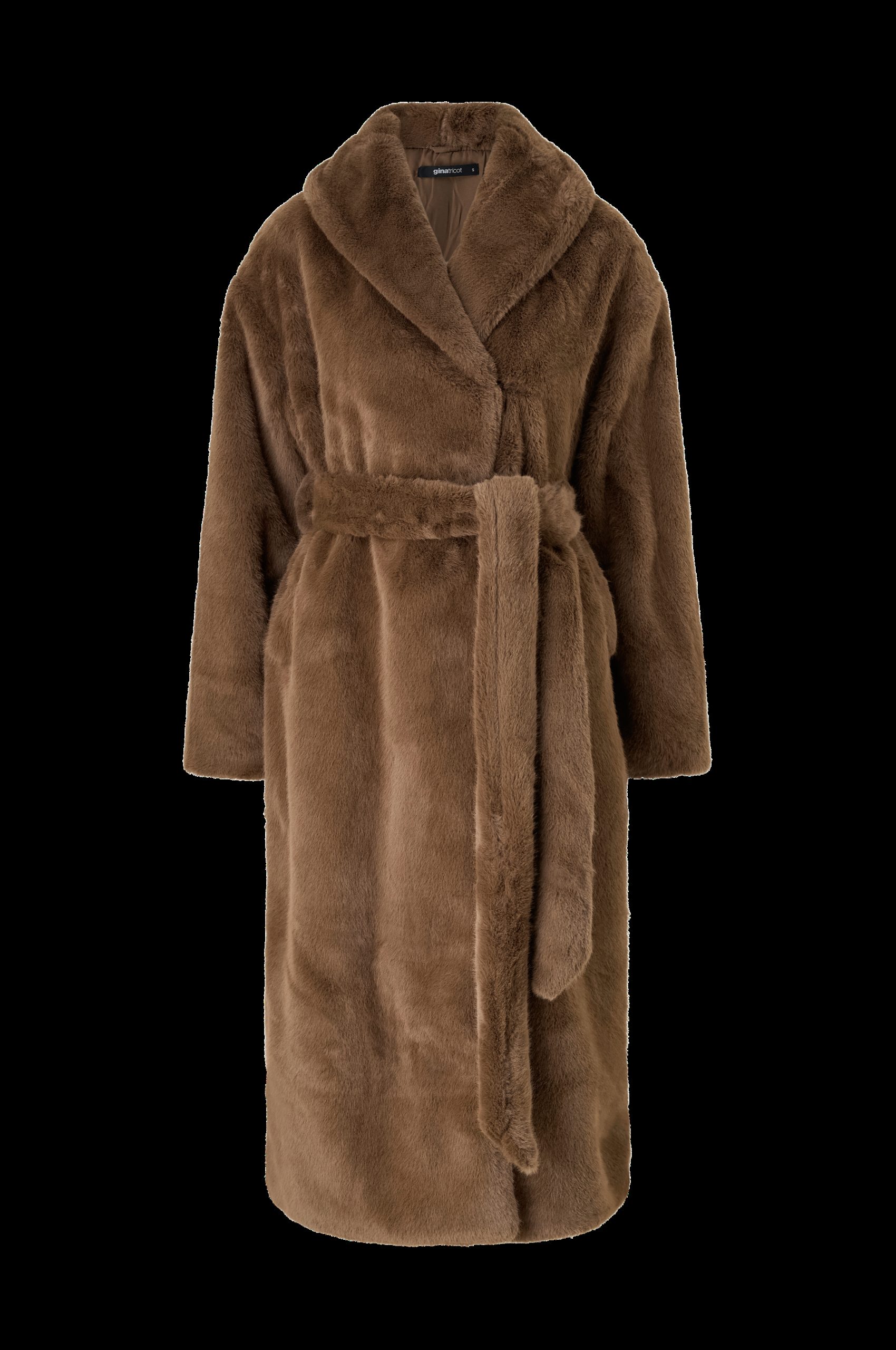 Frakk av juksepels Faux Fur Belted Long v:8281235
