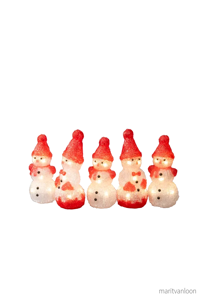 Snømenn i akryl 5 stk LED 14,5 cm v:6281230