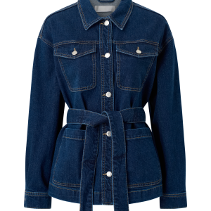 Denim jakke med knytebelte v:9340878